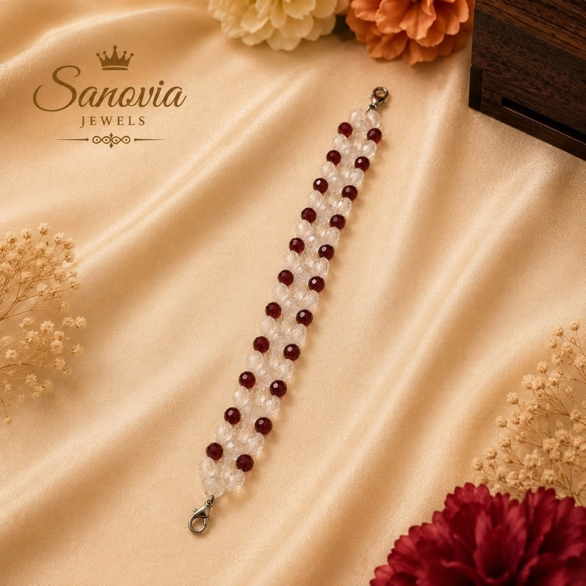 Handmade Crystal Beaded Bracelet | Customizable Colors | Lightweight & Elegant | Sanovia Jewels