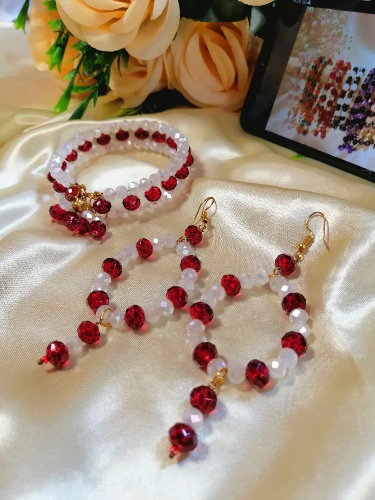 Handcrafted Crystal Beads Bangle & Earrings Set – Festive Jewelry for Women | Sanovia Collections