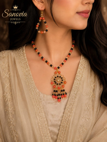 Triple Color Beaded Necklace & Earrings Set | Handmade Jewelry by Sanovia Jewels
