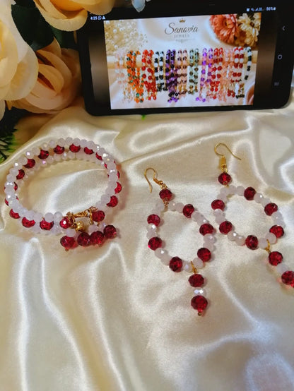 Handcrafted Crystal Beads Bangle & Earrings Set – Festive Jewelry for Women | Sanovia Collections