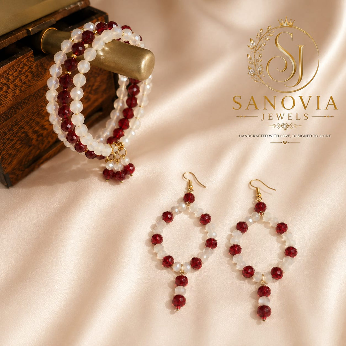 Handcrafted Crystal Beads Bangle & Earrings Set – Festive Jewelry for Women | Sanovia Collections