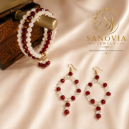 Handcrafted Crystal Beads Bangle & Earrings Set – Festive Jewelry for Women | Sanovia Collections
