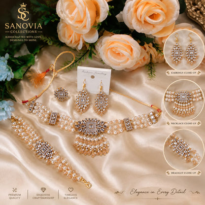 Pearl & Kundan Choker Set with Matching Earrings & Bracelet | Sanovia Collections