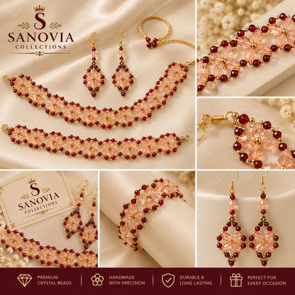Peach & Maroon Korean Style Beaded Choker Jewellery Set