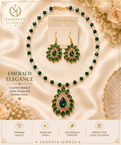 Handcrafted Kundan, Pearl & Crystal Beads Necklace and Earrings Set for Girls