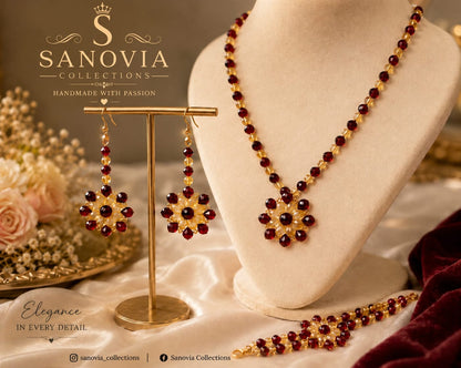 Maroon & Gold Crystal Jewellery Set with Bracelet