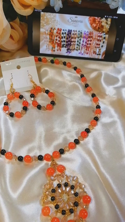 Triple Color Beaded Necklace & Earrings Set | Handmade Jewelry by Sanovia Jewels