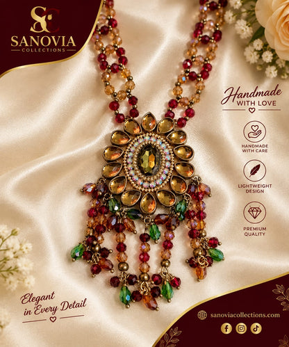 Maroon & Emerald Kundan Beaded Jewelry Set